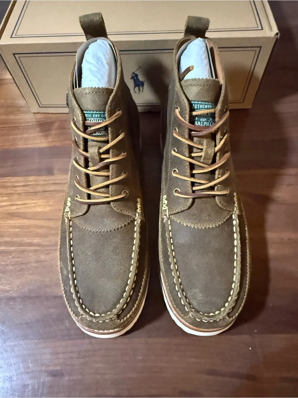 Polo Ralph Lauren Ranger Suede Workboot Size 11.5 Desert Tan Boots Logo Patches